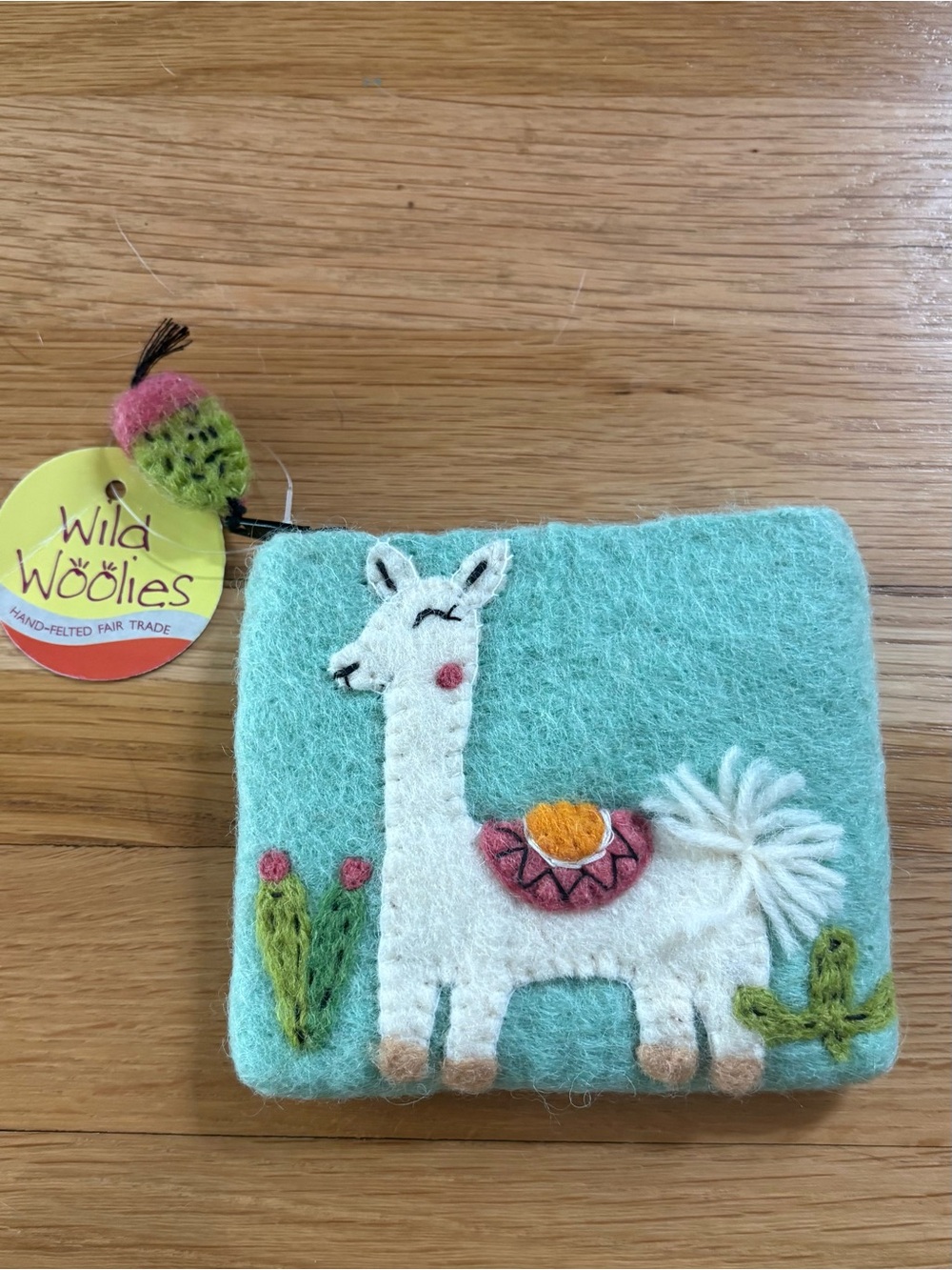 Felted Wool Llama Coin Purse - Aqua